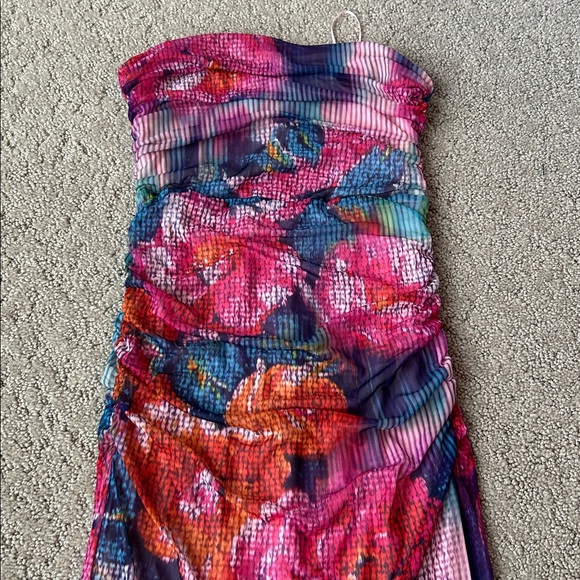 Anthropologie The Soleil Slim Strapless Ruched Mesh Dress Midi Pink Size XS NEW - Picture 11 of 14